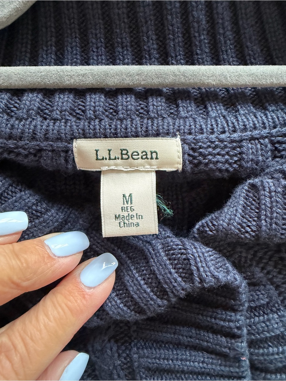 L.L. Bean 100% Cotton Cable Knit Long Button Front Cardigan Sweater Navy M REG - Picture 7 of 10